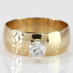 Vintage 10k Yellow Gold Solitaire Mine Cut Diamond Engagement Band Wedding Ring